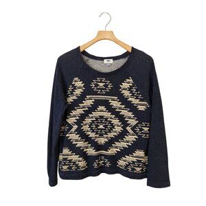 Old Navy Blue Cream Aztec Print Sweatshirt Southwest Comfy Cozy Casual Fall Cute